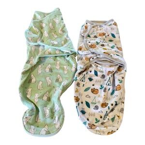 2-Pack Baby Swaddle Wraps - Green & Cream Bear Prints Infant 0-3m